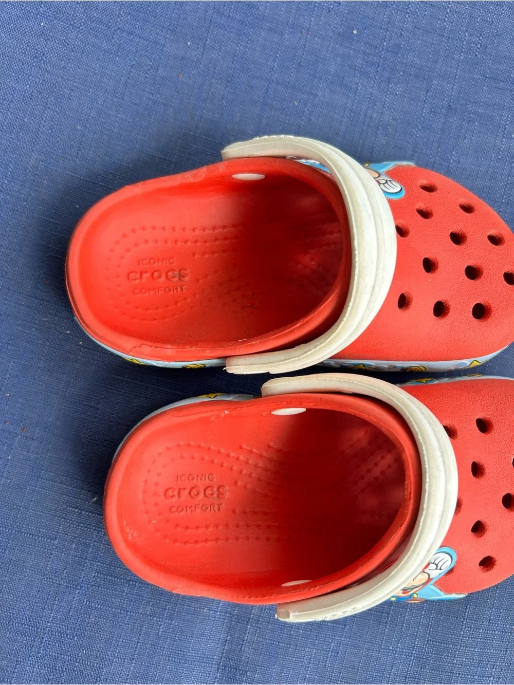 Kids Red Crocs Super Mario Clog Sandals with White Strap size C7